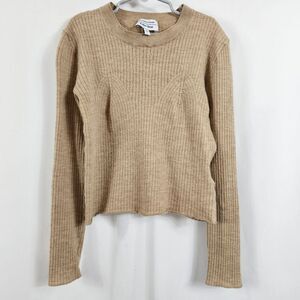 & Other Stories Ribbed Crew Neck Wool Top in Beige - Size M